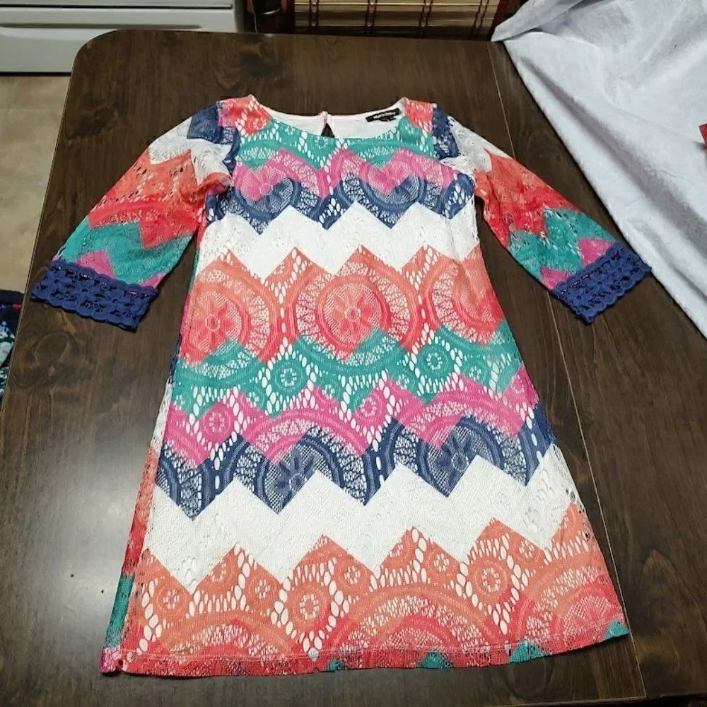 New My Michelle Multi-Colored Lace Overlay Dress Size Girl's 10